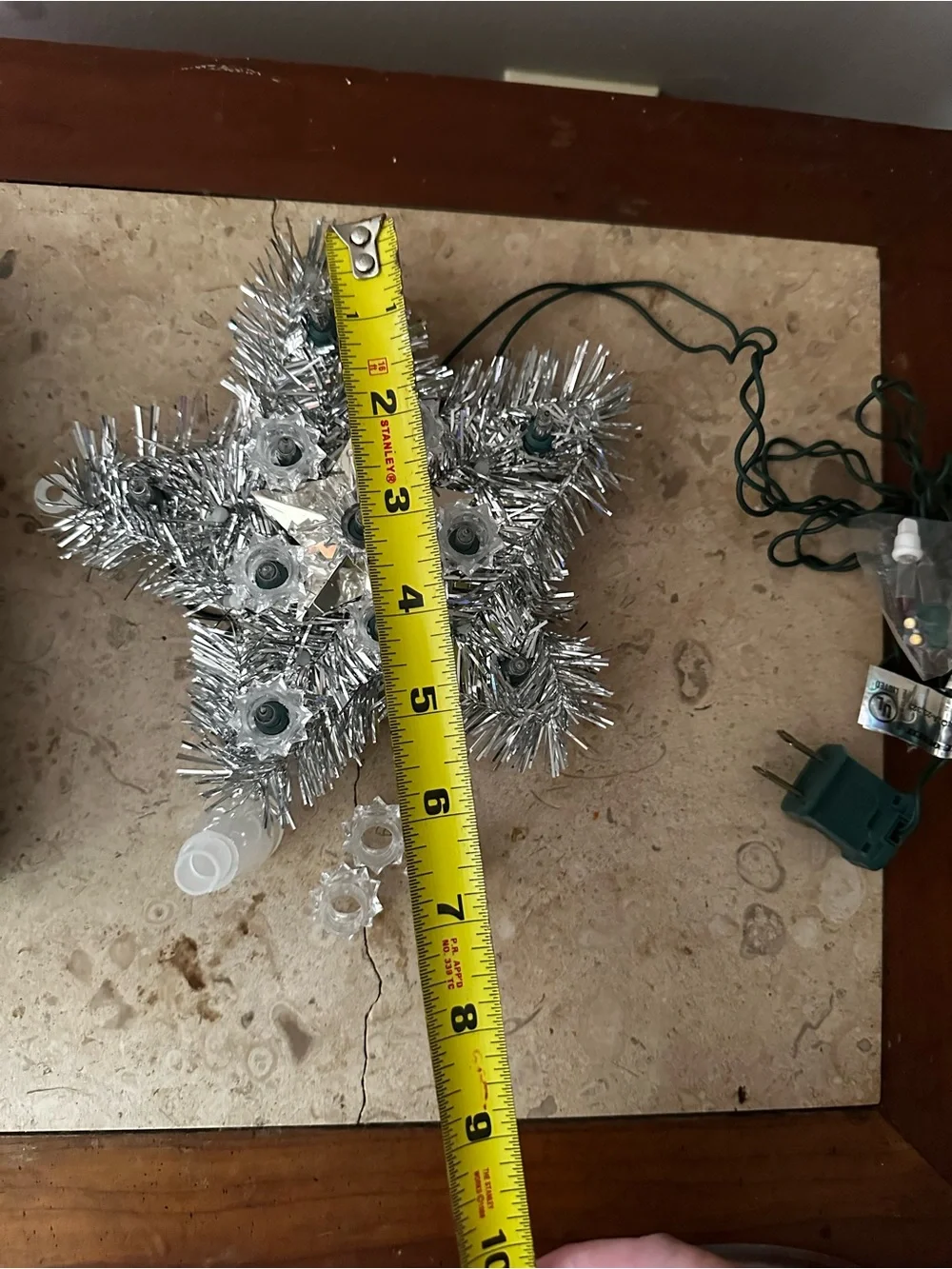 Silver Star Tree Top with Lights 6” With Box Works